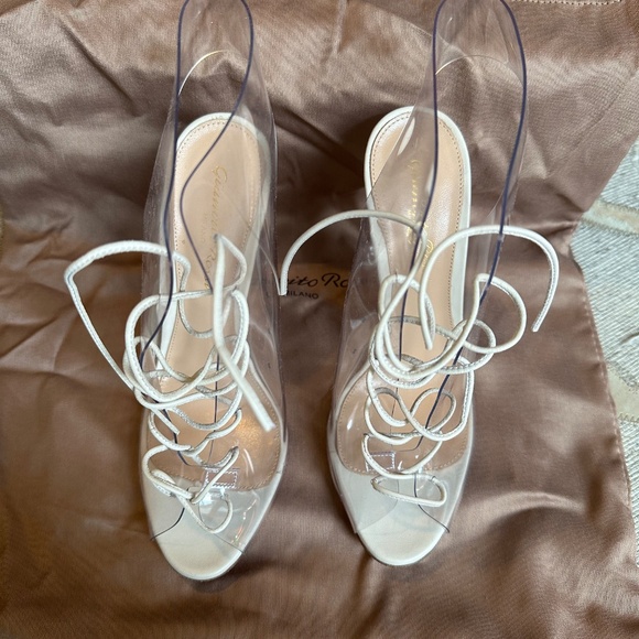 GIANVITO ROSSI HELMUT PVC WHITE LEATHER LACE UP ANKLE BOOTIES 35.5 - Picture 3 of 12